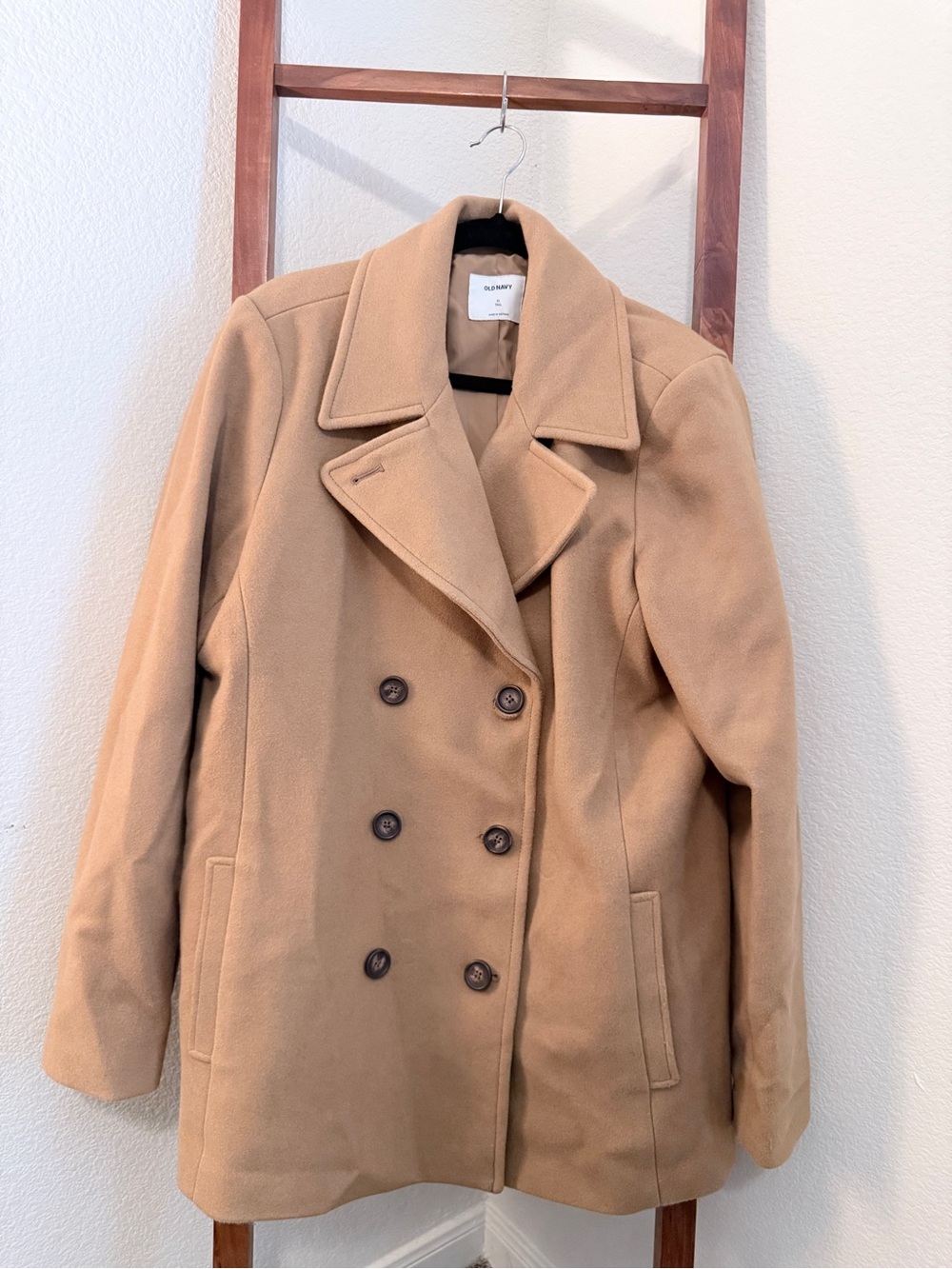 Old Navy Camel Double Breasted Peacoat Jacket XL Tall Wool Blend Coat